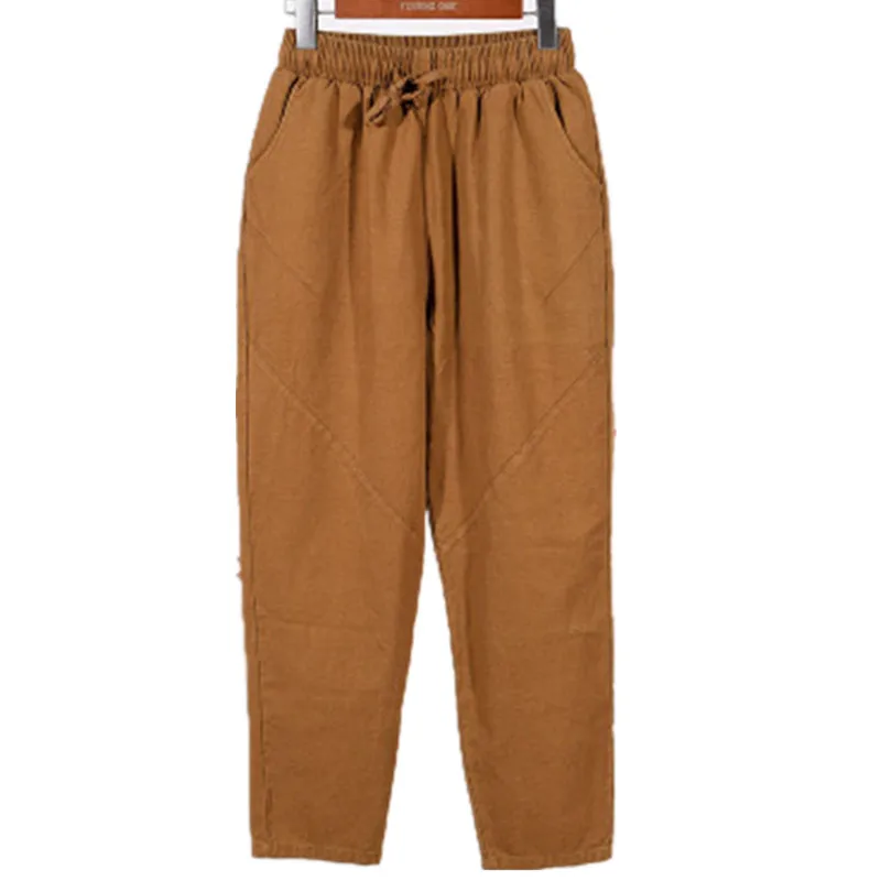 

New Washed Brushed Cotton High Waist Pants Womens Outer Wear Spring Autumn Thin Section Large Size Loose Women Casual Pants 6