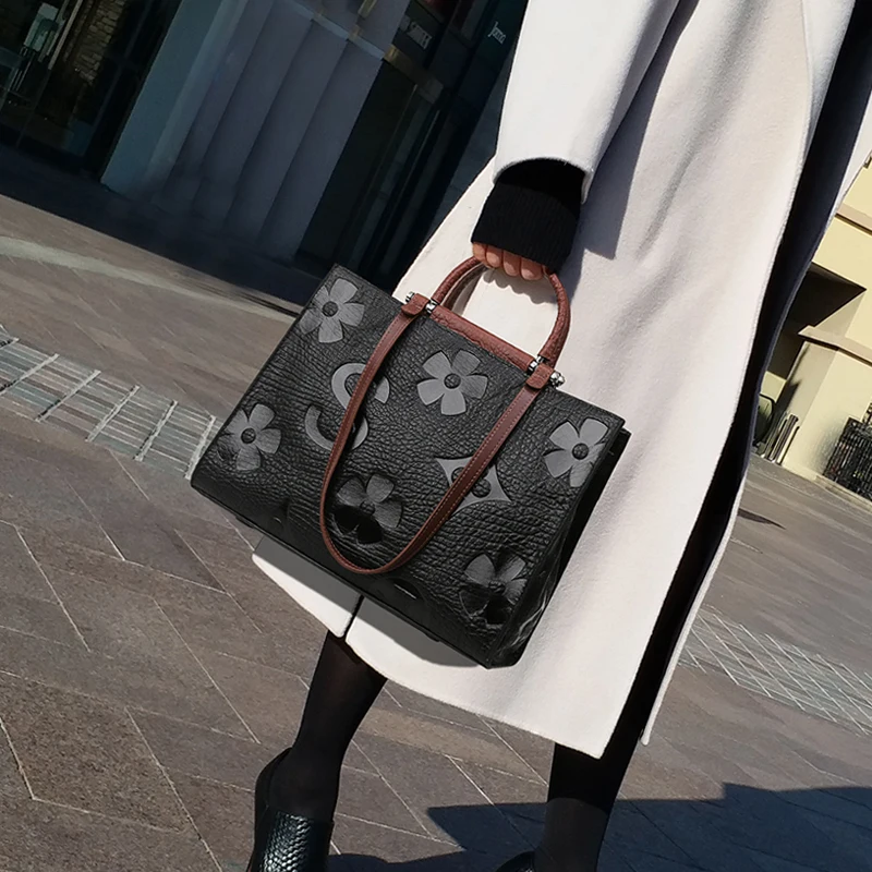 

100% Genuine Leather Ladies Handbags 2021 New Fashion Retro Printing Large-capacity Shoulder Bags Women's Wallets and Handbags