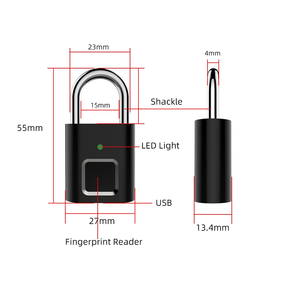 

Fingerprint Smart Padlock P34 Mini Smart Biometric Thumbprint Door Padlocks Rechargeable Door Lock USB Keyless Quick Unlock