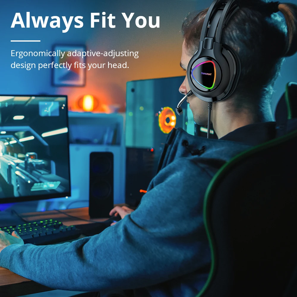 Новейшая игровая гарнитура Tronsmart Glary Alpha с красочным светодиодным освещением 3 5 мм