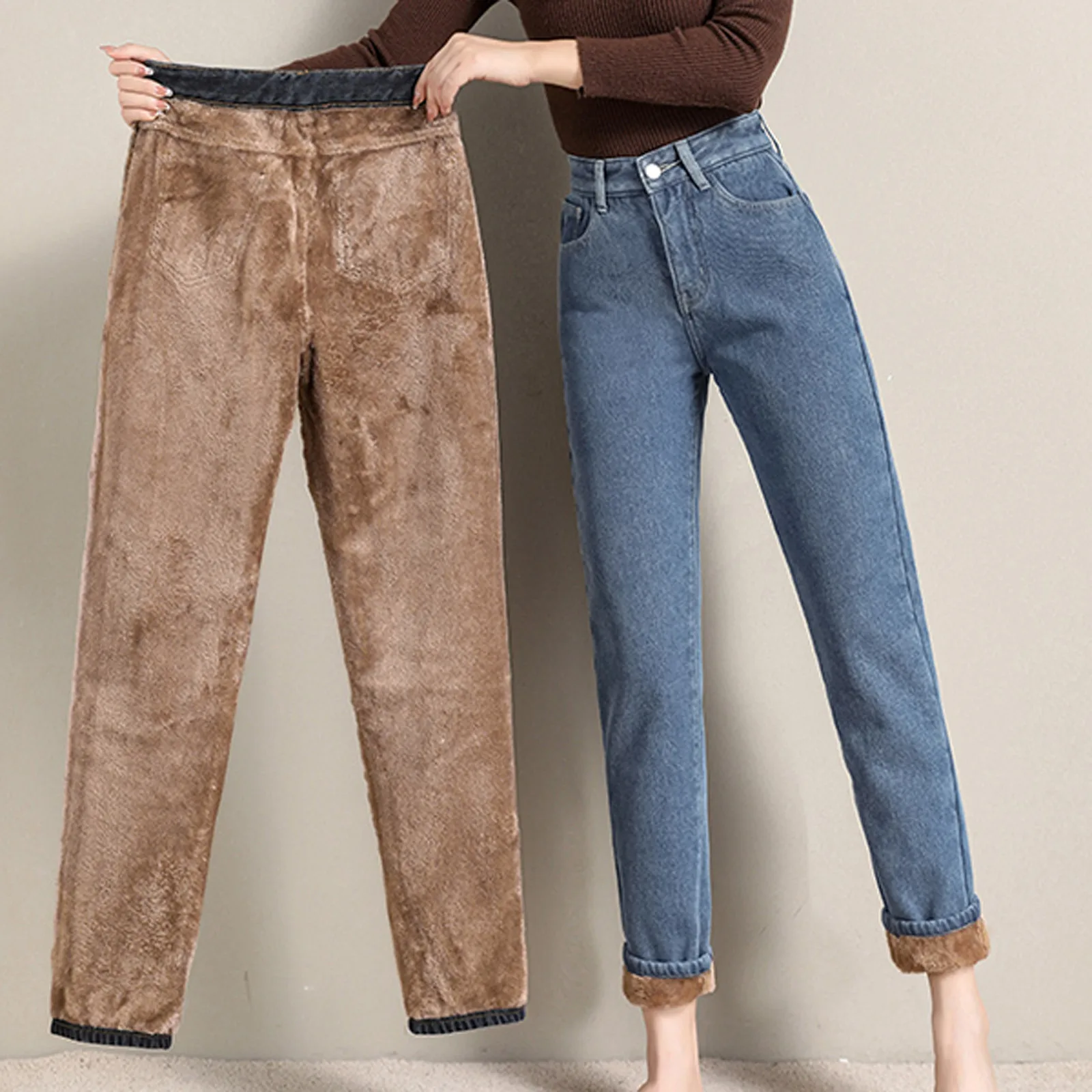 

Джинсы женские с флисовой подкладкой, с высокой посадкой