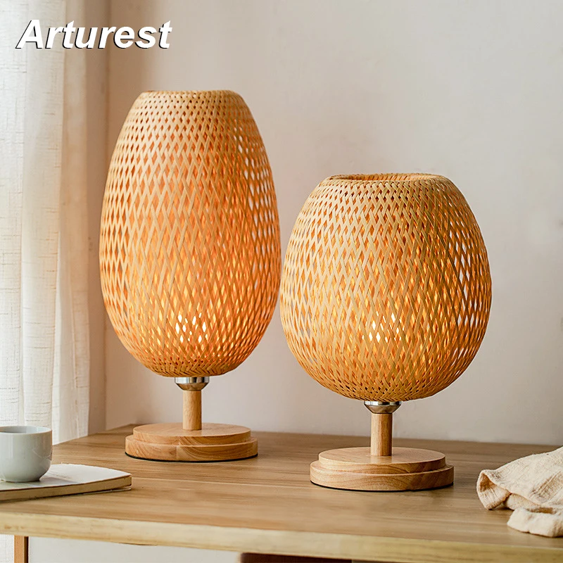 

Creative Hand-woven lamps Bamboo table lamp For Bedroom bedside living room study Nordic ins newdecorative desk lights