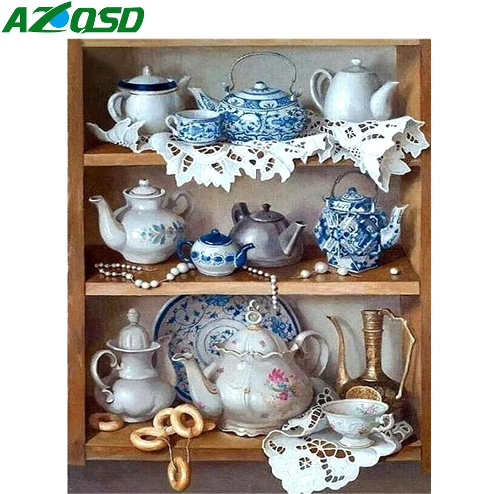 

AZQSD картина по номерам чайник акриловый расписанный вручную домашний декор настенная живопись по номерам пейзаж полка ремесла