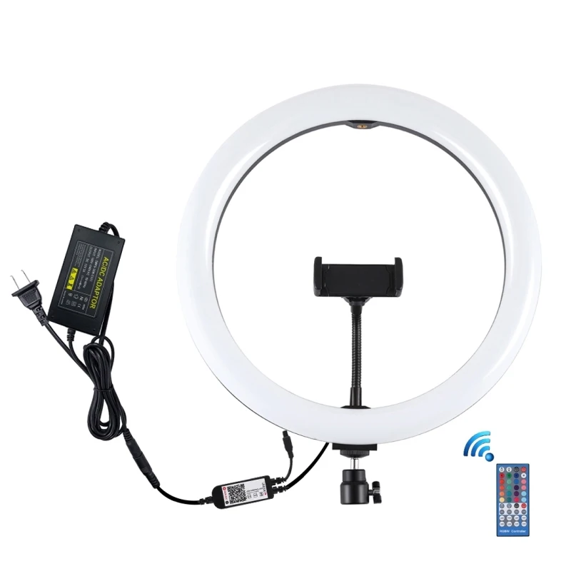 

PULUZ 12 inch RGB Dimmable LED Ring Vlogging Selfie Photography Video Lights with Cold Shoe Tripod Ball Head & Phone Clamp
