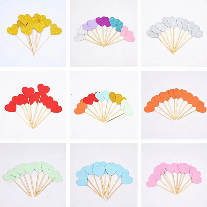 10 шт./разноцветные блестящие вставки в форме сердца с зубочисткой для свадебной