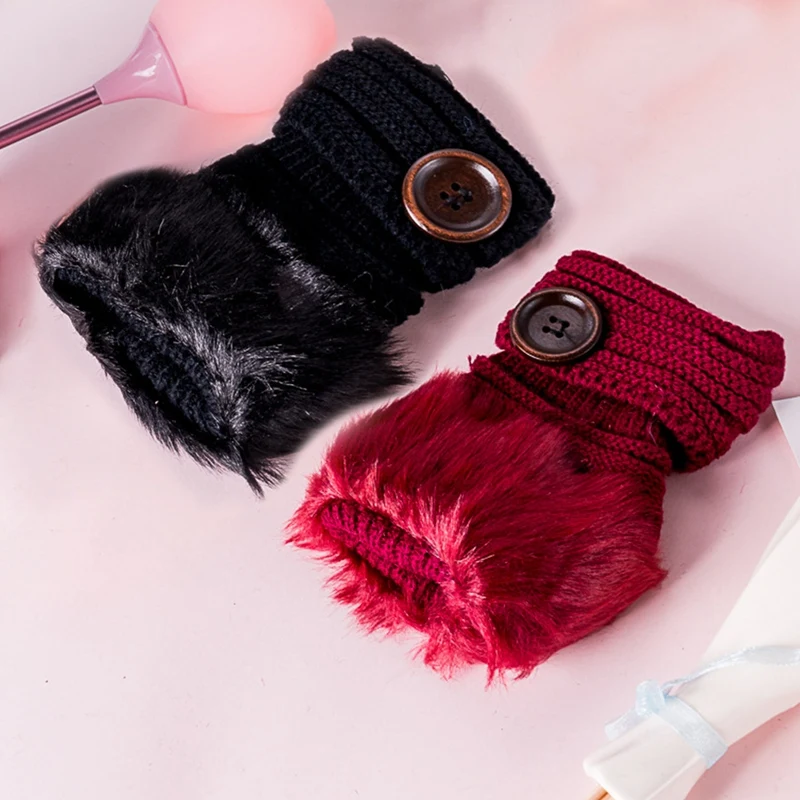 

Зимние женские перчатки, плюшевые вязаные шерстяные перчатки из искусственного меха, сохраняющие тепло, модные короткие рукавицы без пальц...