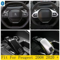 steering wheel button gear shift head knob cover trim fit for peugeot 2008 2020 2022 matte carbon fiber interior accessories