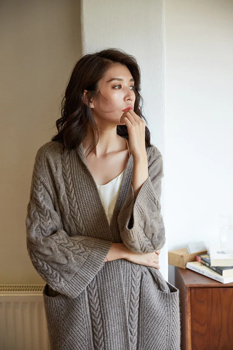 Pull femme nouveaute2019осенне-зимний женский свободный джемпер большого размера, толстый теплый вязаный кардиган, скрученный кашемировый длинный свитер из яка