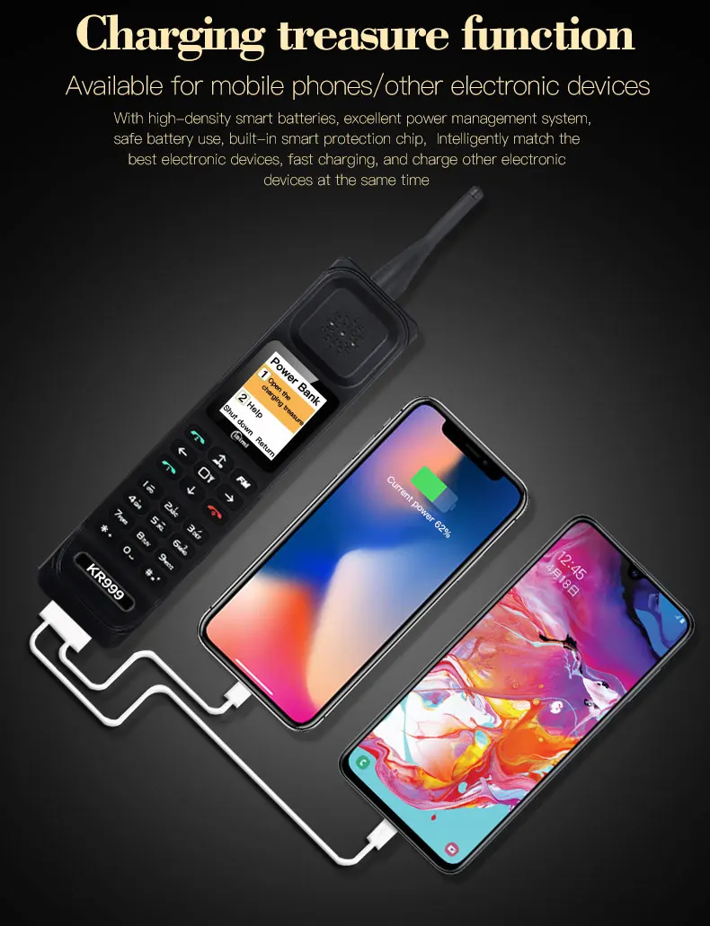Ударопрочный ретро телефон KR999 2,2 ''4500 mAh power Bank мобильный телефон с двумя sim-картами Фонарь FM радио Классическая функция мобильный телефон