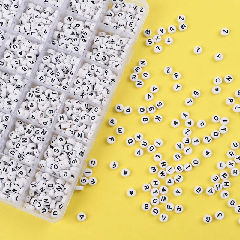 

1200Pcs Letter Beads Sorted Alphabet Beads White Letter Bead Kit Round Letter Beads for Jewelry Making with Plastic Box