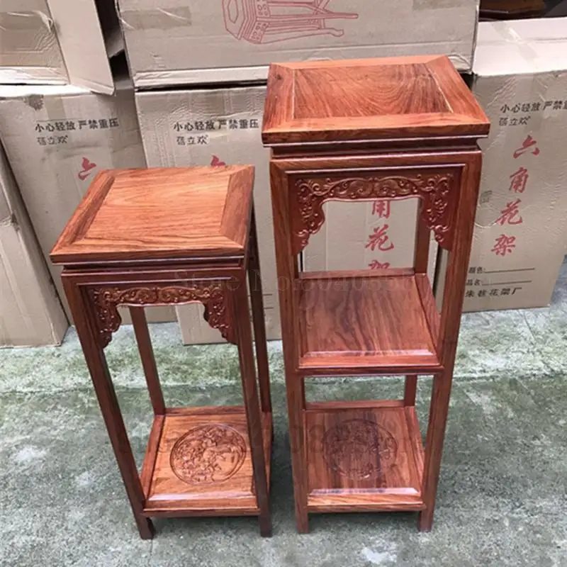 Solid wood flower stand chicken wing rosewood bonsai antique floor living room racks |