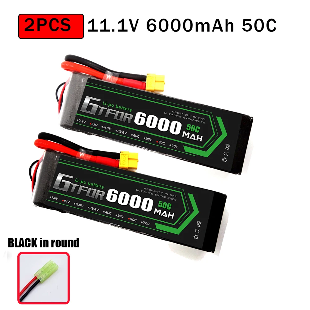 2PCS6000SOFTBLACK GTFDR 2 шт. RC батарея Lipo 7,4 V 11,1 V 2S 3S 6000MAH 6500MAH 6200MAH 7000mah 50C 60C 80C 100C 120C для RC Stampede автомобильный Дрон - Цвет: 2PCS6000SOFTBLACK