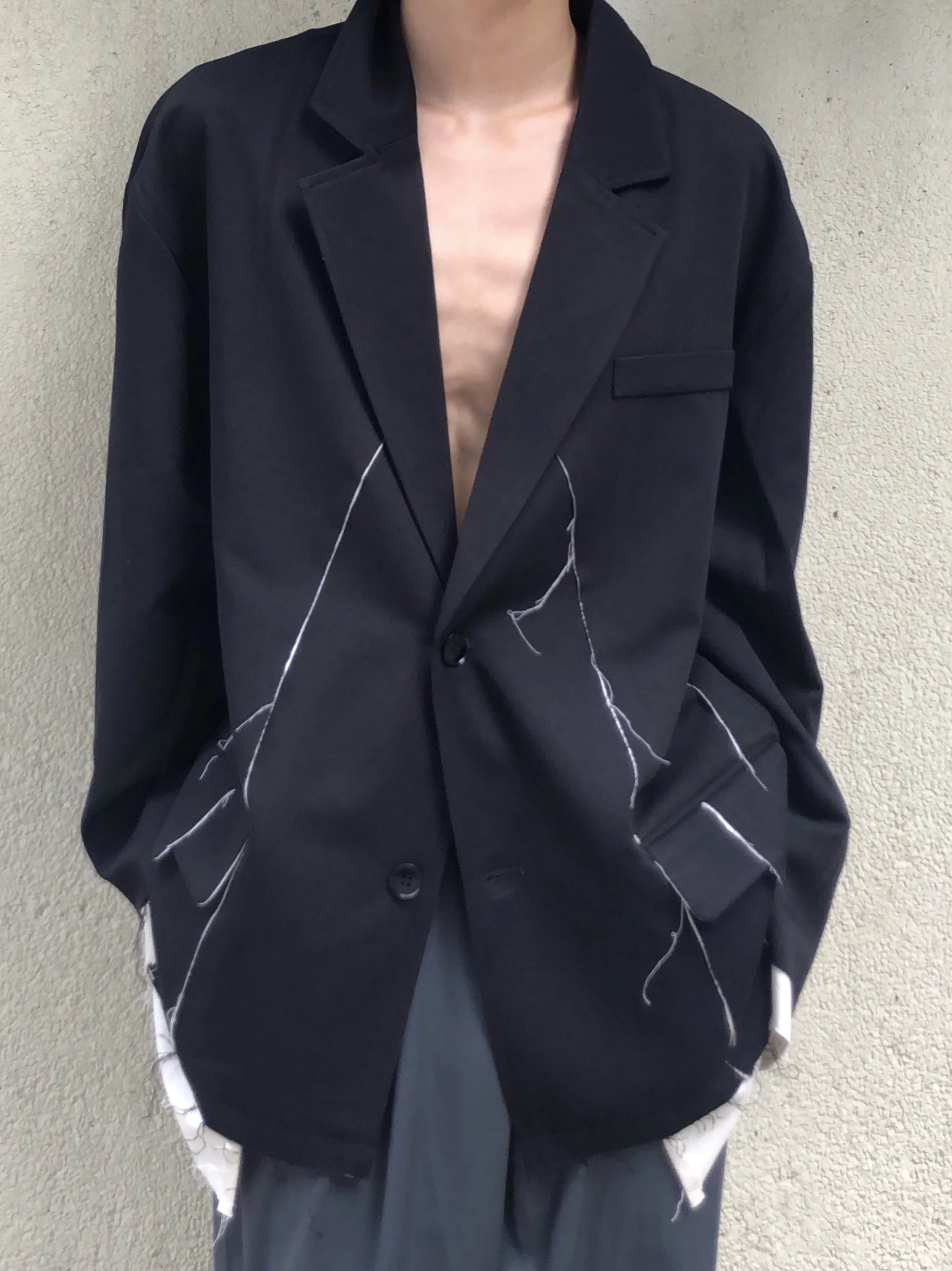 

S-6XL 2021 новая мужская одежда демонтажа шить уничтожить бахромы и обтрепанным краем для влюбленных костюм пальто костюмы для певцов больших размеров