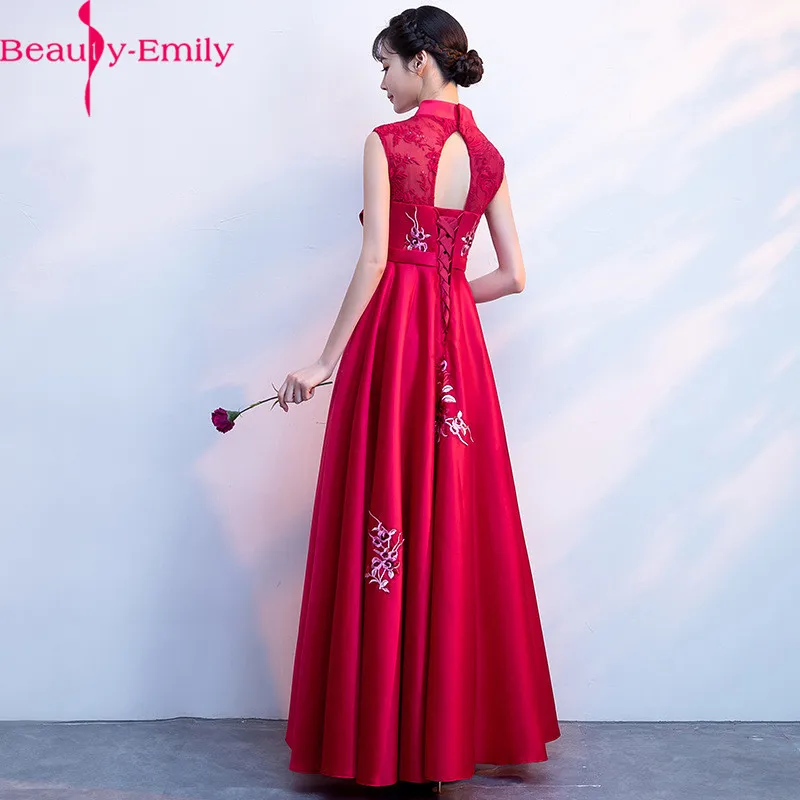 Женское вечернее платье без рукавов Beauty Emily романтическое красное с высокой горловиной и шнуровкой сзади