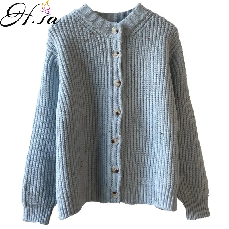 

Hsa Winter Blue Sweater Women's Single Breasted Vintage Knitted Thickening Cardigan Autumn New Long Sleeve Top Slim-Fit Coat