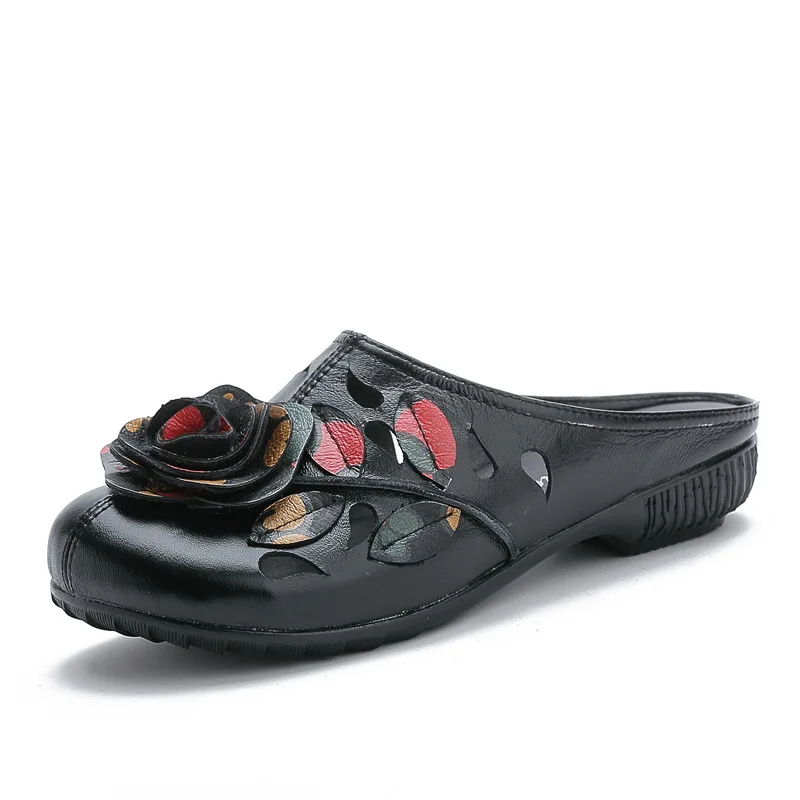 

2021 summer new leather soft soled women's shoes ethnic style flower single shoes comfortable women's sandals mother sandals