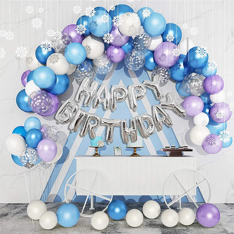 

121pcs Elsa Frozen Snowflake Latex Balloon Arch Happy Birthday Foil Balloons 1st Birthday Girl Party Supplies Event Decoration