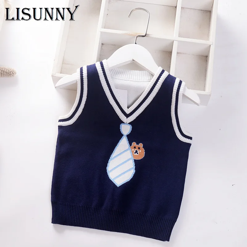 

2021 Autumn Baby Boys Knit Vest Spring Striped Tie Kids Jumper Sweaters Vest Children Clothing Sleeveless Boys Pullover Vest 1-7