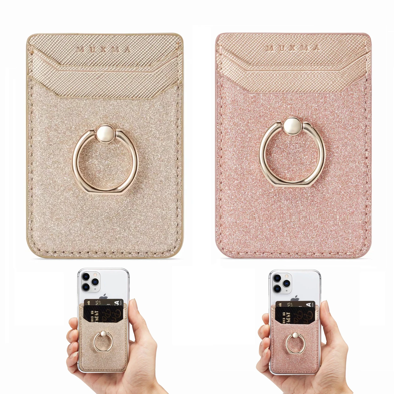 2 Packs for iPhone Ring with Card Holder Stick Case Samsung Huawei PU Leather Glitter Back Body Stand Universal | Мобильные телефоны