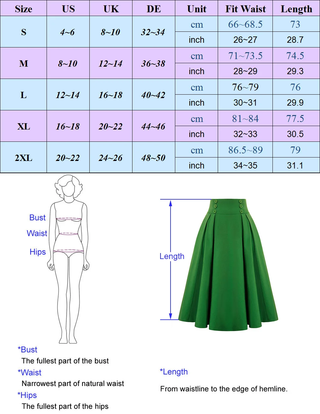 

NEW Poque Women's Skirts Pleated Swing Skirt Buttons Decorated Elastic Waist High Waist Retro Pure Color Mid-calf Skirts New