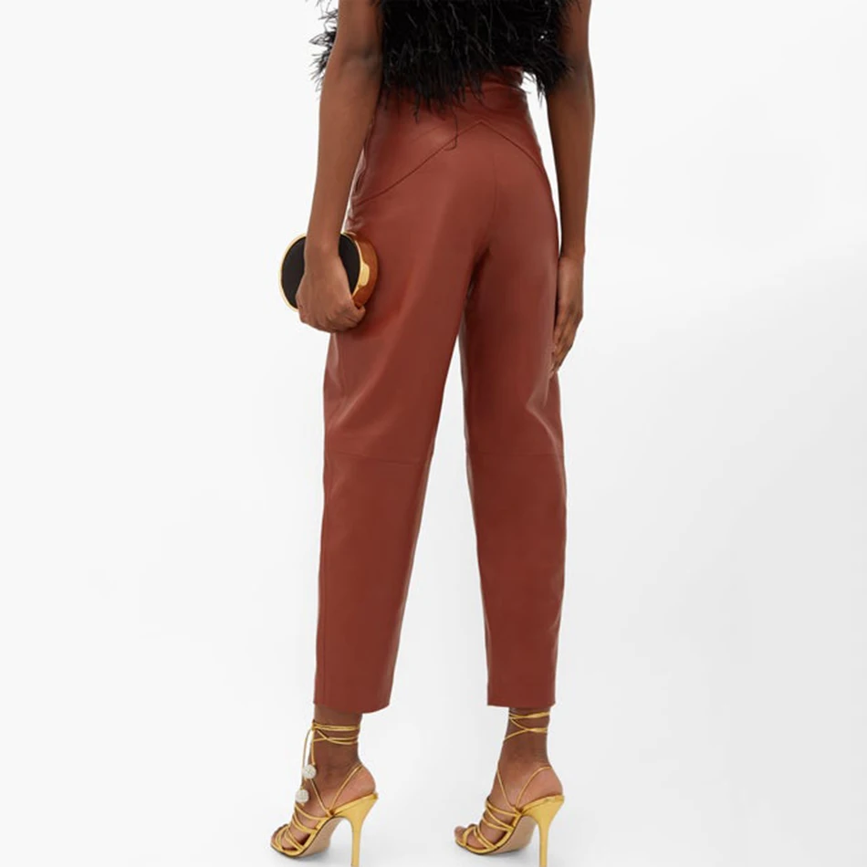 

High Quality 2020 Fall Women Fashion Pu Leather Casual Pants Sexy High Waist Side Zipper Solid Color Celebrity Party Harem Pants