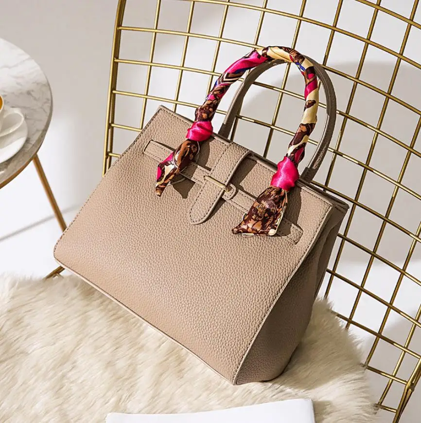 

Fashion Women Silk scarves decoration Handbags PU Leather Totes Bag Crossbody Bag Solid Shoulder Bag Lady Simple Style HandBags