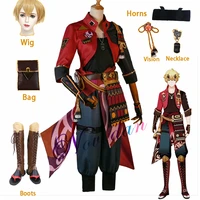 game genshin impact thoma cosplay costume full set horns shoes tohma heat resistant cosplay wig anime carnival party