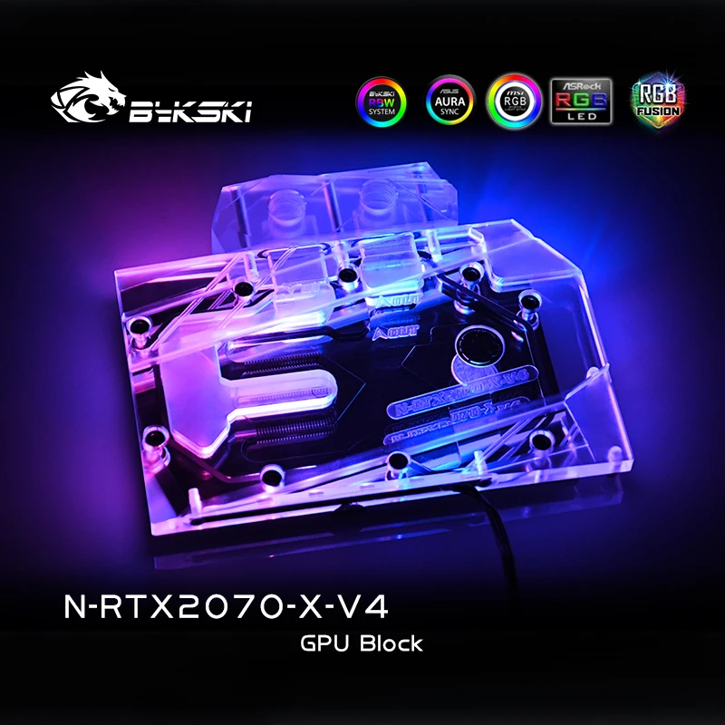Bykski полный охват RGB / A-RGB GPU блок водяного охлаждения для NVIDIA RTX2070 основатель