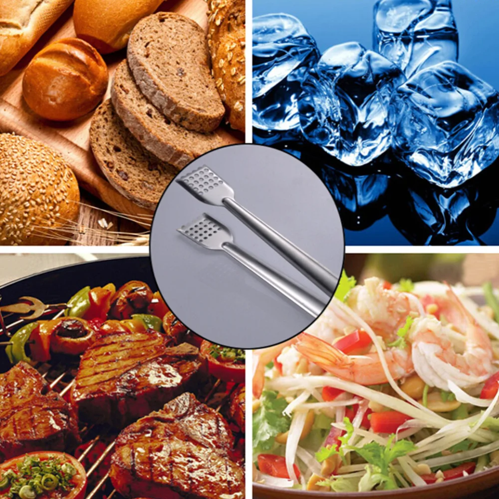

2pcs Stainless Steel Flat Head Food Clip Multifunction Bread Tong Kitchen Serving Tongs for Barbecue Salad Buffet (inch)