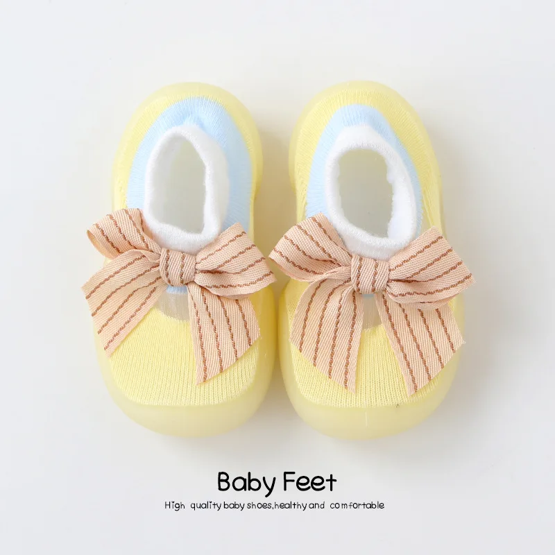 

Brand designer Korea Ins Hot Candy Color Lovely Bowknot Cotton Toddler Girl New Born First Walkers Baby Booties Anti-Slip Shoes