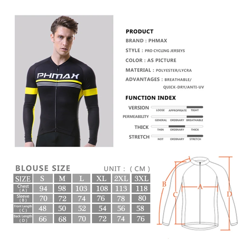

PHMAX 100% Polyester Cycling Jerseys Shirt Breathable Long Sleeve Cycling Clothing Spring MTB Bicycle Cycling Clothes For Men