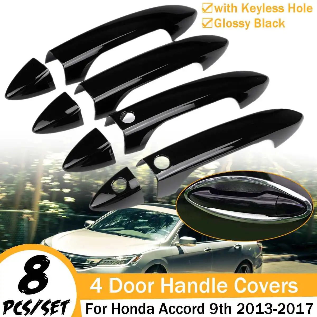 

8PCS Gloss Black Carbon Car Side Door Handle Cover Trim Sticker Accessories 4 Door For Honda Accord 9th 2013 2014 2015 2016 2017