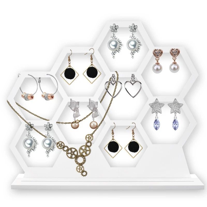

Natural Wood White Honeycomb Jewelry Earrings Necklace Storage Rack Holder Jewelry Display Stand Earring Storage Rack