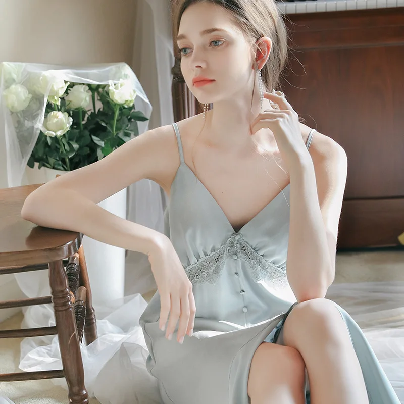 

Women's Pajamas Sexy Camisole Summer Pajamas Ice Silk Long Nightdress Holiday Wear Household Women's Wear Women's Gown