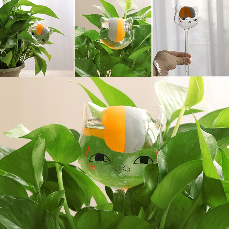 В форме кота стеклянные растения цветок полив шип кол кормушка для воды домашний