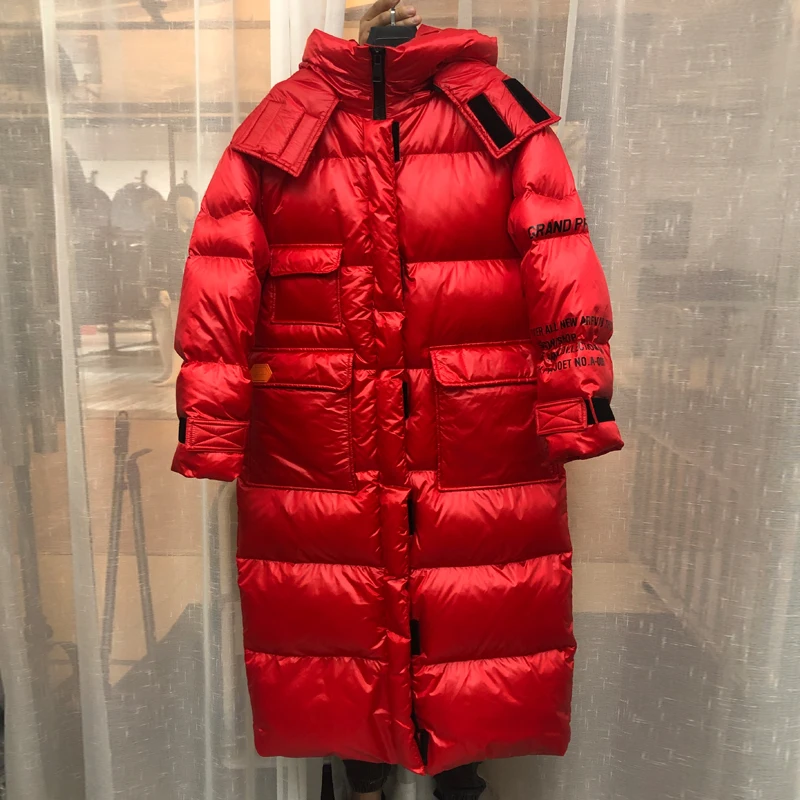 Женское пуховое пальто на 90% белом утином пуху Свободное длинное парка большого