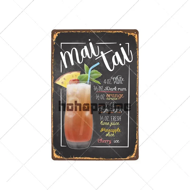 9112848 Коктейльные металлические жестяные вывески Mojito Ретро табличка Куба либр Москву мул настенный плакат паб клуб бар декоративные тарелки 20x30 см - Цвет: 9112848