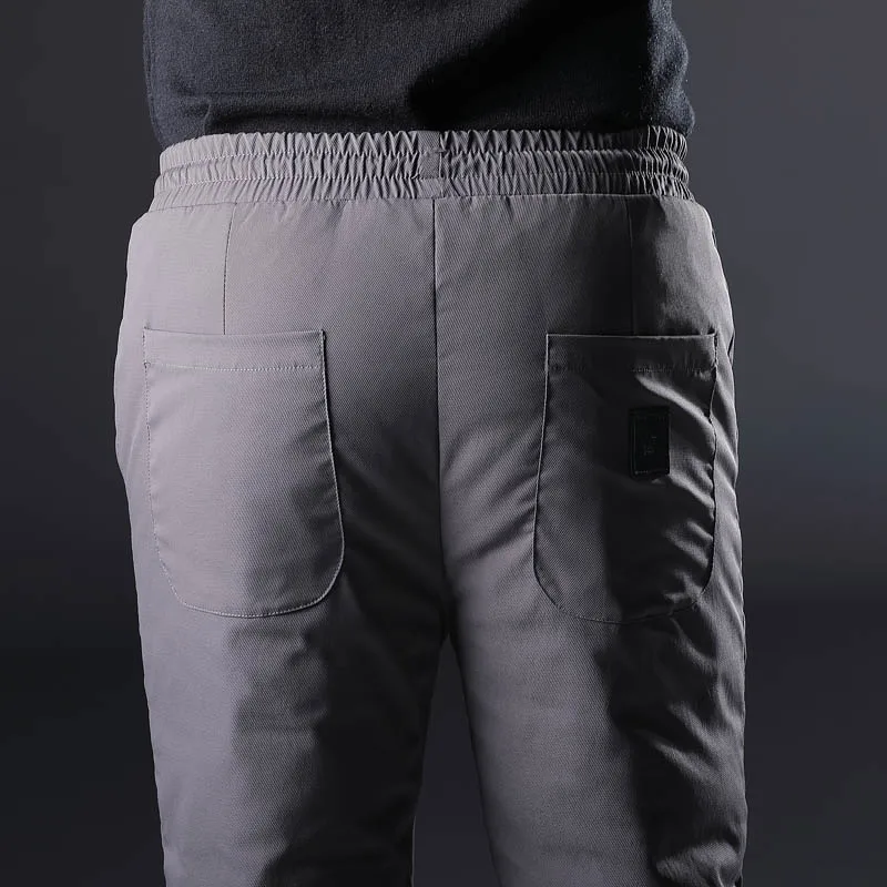 Зимние теплые Для мужчин пуховые штаны 90 белый пуховик на утином пуху для