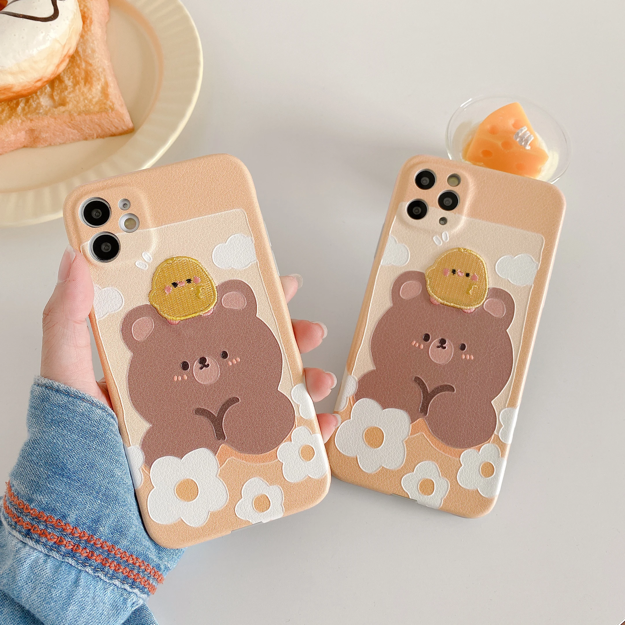 

Embroidery-Little Chicken Riding a Bear Suitable for iphone11ProMax mobile phone case 7/8plus x xsmax xr protective cover