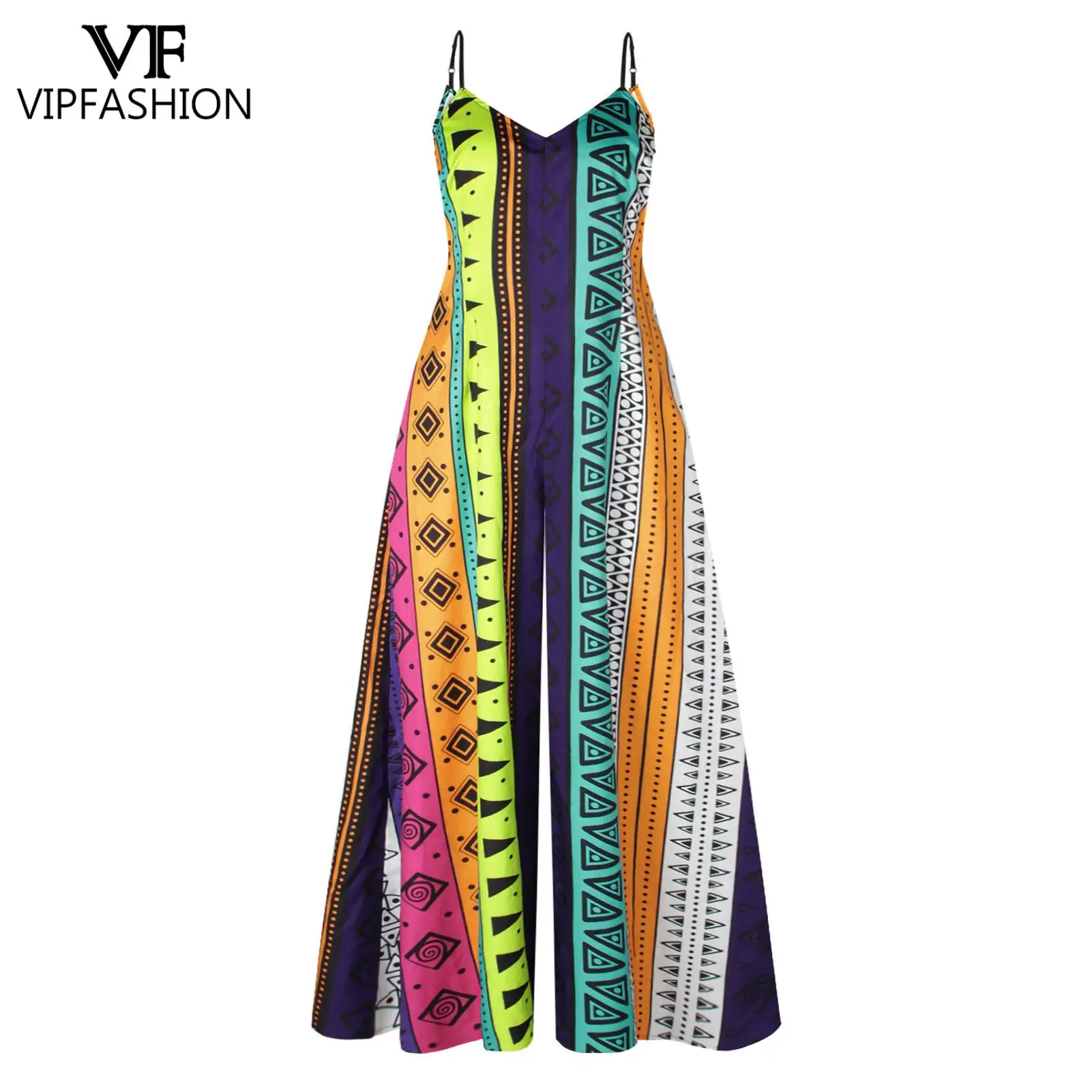 

VIP FASHION New Printing Suspender Jumpsuit Sexy Fashion Women V-Neck Jumpsuit Casual Wide-Leg High Waist Flared Trousers Summer