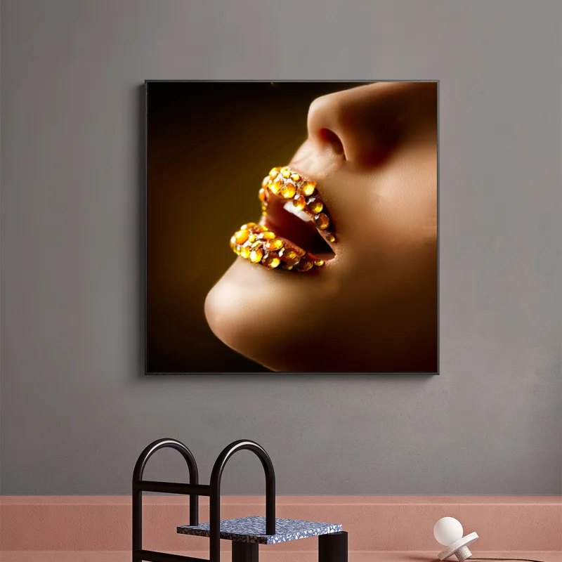 Современные золотые сексуальные губы холст картина искусство на стену