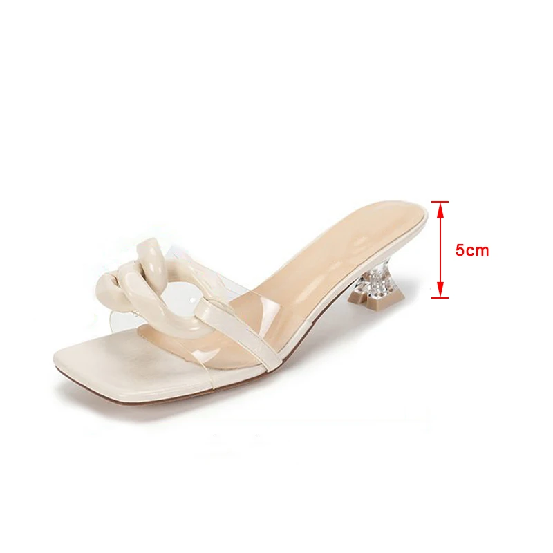 

Summer Women's Square Toe Slippers Chain PVC Leather Fashion Candy Colors Ladies Flip Flop Outdoor Designed Women Footwear 2021