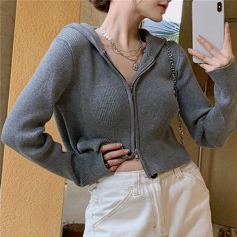 

Zip-up Cardigan Women Jacket Outwear Coat Jogger Short Sport Coat Hoddied Crop Top Femme Casual 2021 Autumn