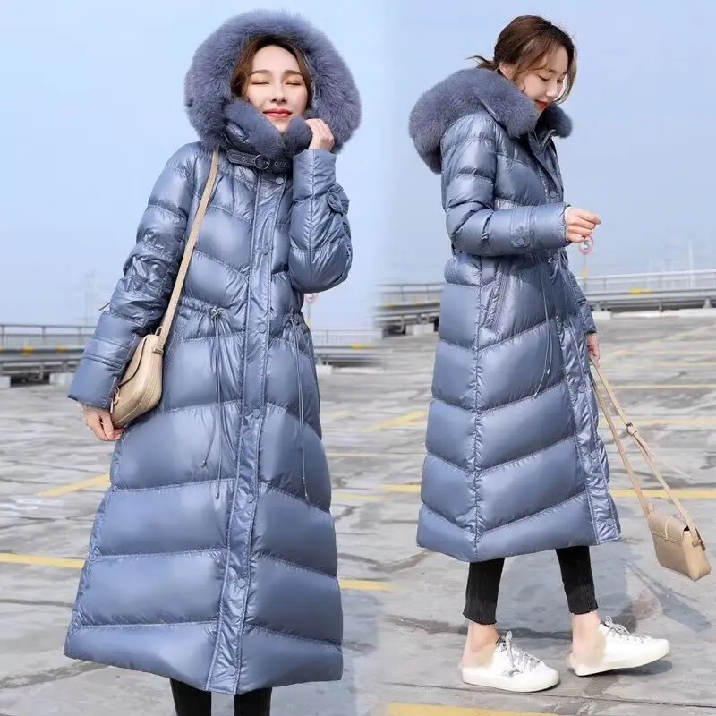 real fur collar B1 Bella philosophy, Воротник из натурального Лисьего меха,, женский зимний теплый пуховик, Женская куртка с капюшоном, пуховик на белом утином пуху, длинное пальто, верхняя одежда - Цвет: real fur collar B1