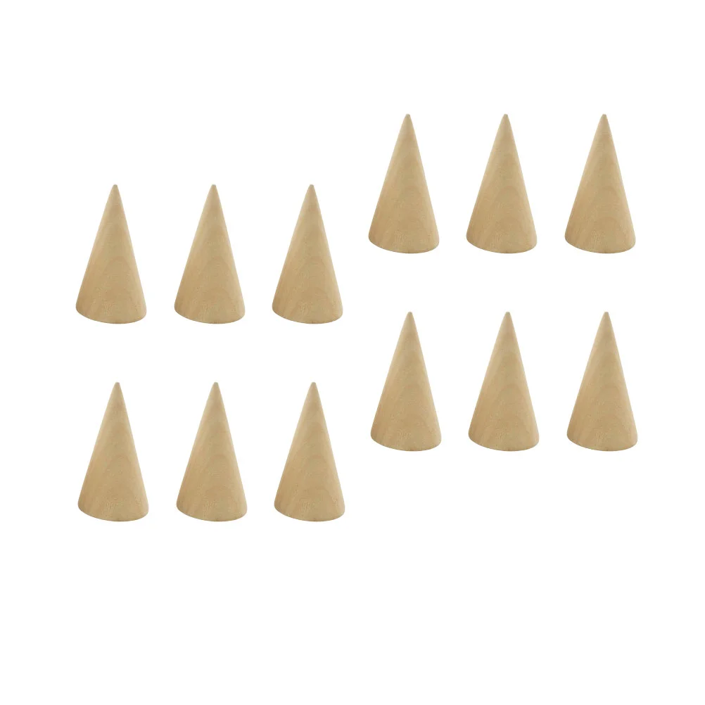 

12pcs Lotus Wood Ring Display Stand Conical Jewelry Display Organizer Practical Storage Rack for Home Showcase Jewelry Shop