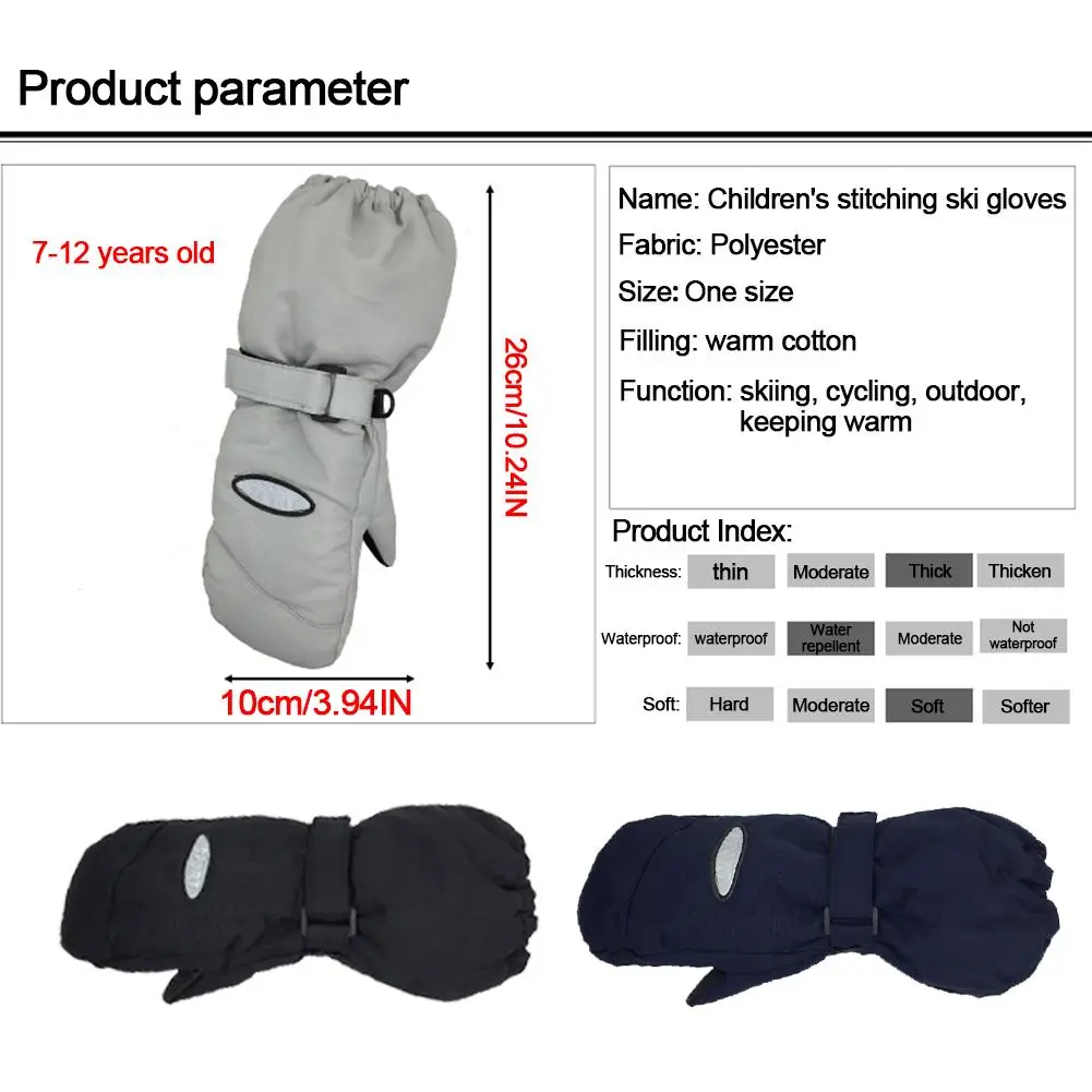 

1 Pair Children Ski Mittens Winter Warm Solid Color Gloves Boy Girls Ski Long-sleeved Mitten Windproof Waterproof Warm Gloves