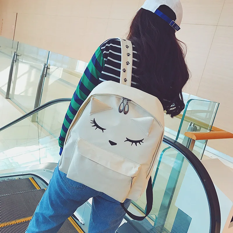 Модный холщовый рюкзак с вышивкой и принтом кошки рюкзаки для девочек-подростков