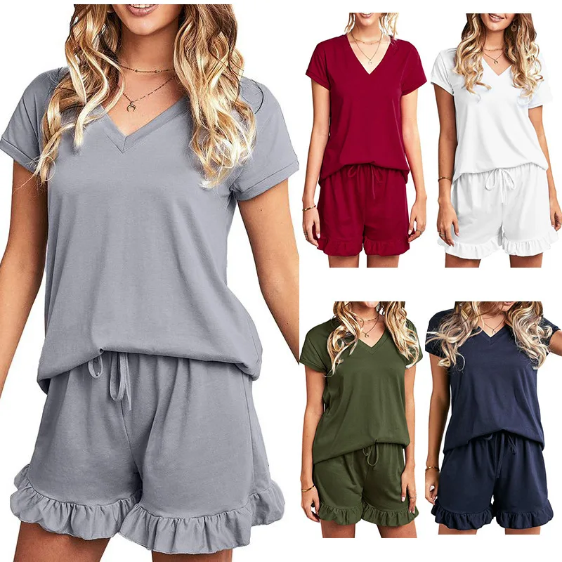 

2021Women's Home Wear Spring and Summer Pajamas Short-sleeved Shorts Casual Pijamas Women Sleepwear Sleep Tops Pajamas for Women