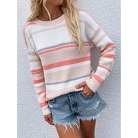 women sweater 2021 new fashion o neck loose knitted pullovers top strip multi color spring and autumn casual ladies sweater top