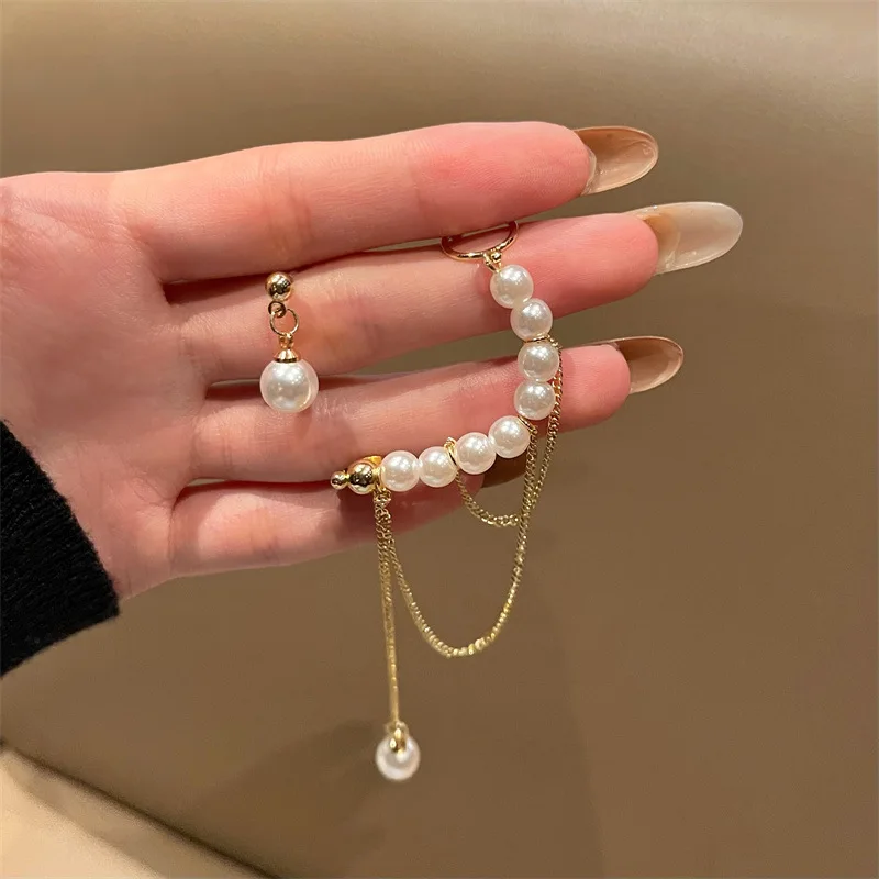 

Temperament Asymmetric Chain Indian Earrings Pearls Tassel Big Fashion Earrings
